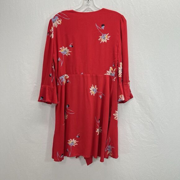 Free People Red Time On My Side S Wrap Mini Dress 3/4 Flutter Sleeves - Picture 7 of 12